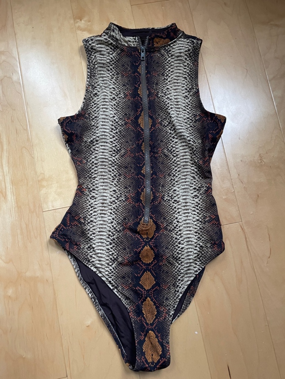 Skims Signature Swim Zip Front Sleeveless One Piece Desert Snake Print